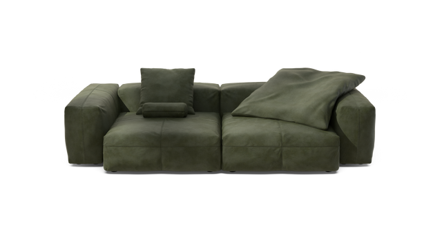 vetsak | Sofa Set 02 Large - Leather - Olive | Modular Sofa | 3.5 Seater | Big Sofa