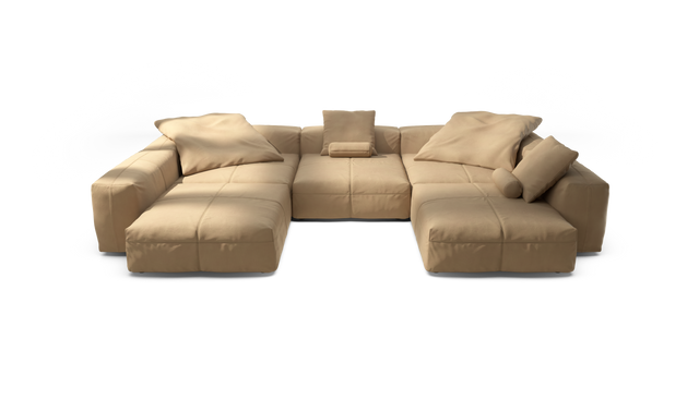 vetsak | Sofa Set 06 - Leather - Beige | Modular Sofa | 6.5 Seater | Big Sofa | U-Shape | Corner Sofa