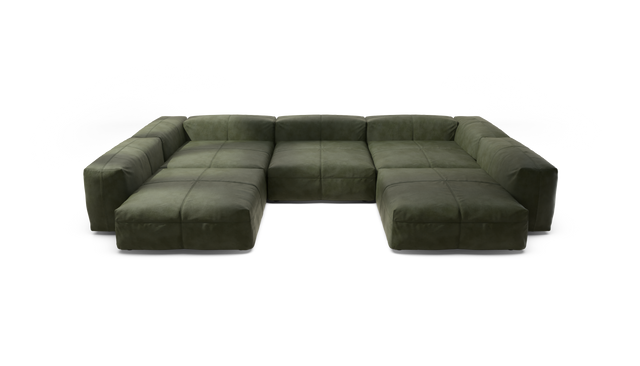 vetsak | Sofa Set 06 - Leather - Olive | Modular Sofa | 6.5 Seater | Big Sofa | U-Shape | Corner Sofa