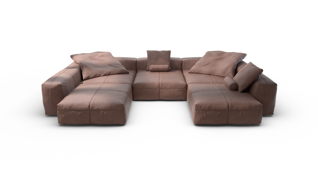 vetsak | Sofa Set 06 - Leather - Stone | Modular Sofa | 6.5 Seater | Big Sofa | U-Shape | Corner Sofa