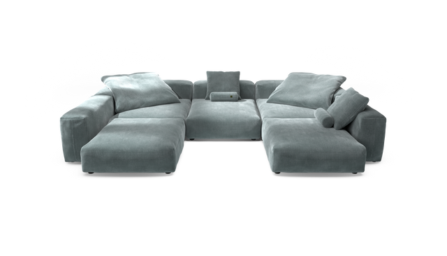 vetsak | Sofa Set 06 - Cord Velour - Mint | Modular Sofa | 6.5 Seater | Big Sofa | U-Shape | Corner Sofa